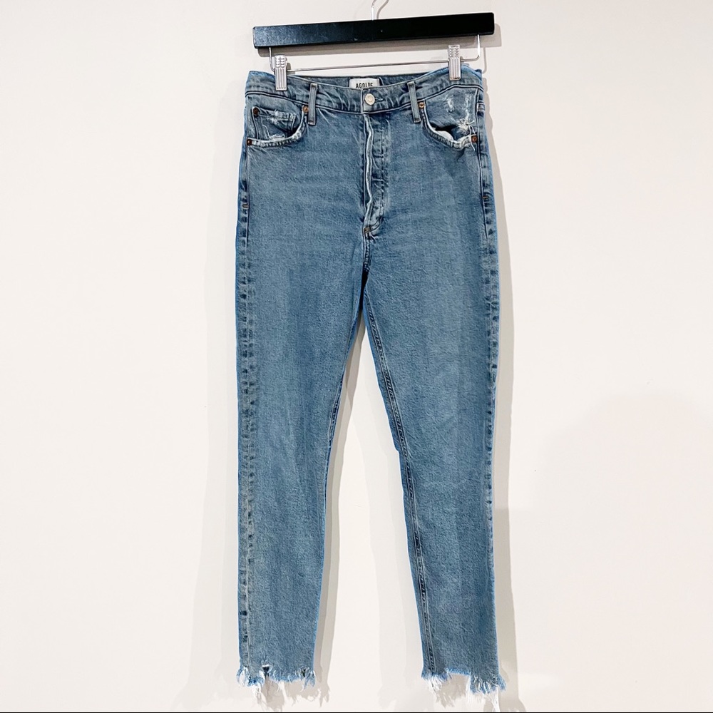 AGOLDE Nico High Rise Slim Fit Rooted Jeans Distressed Chewed Hem Denim Size 29 - Picture 8 of 10